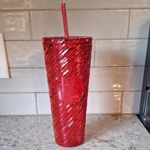 Starbucks Holiday Red Swirl Stripe Venti 24oz Tumbler